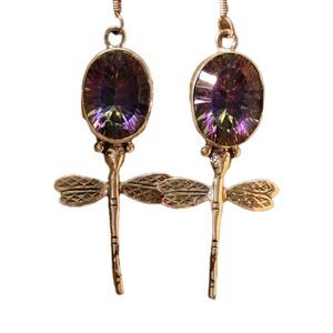 Sterling Silver Mystic Topaz Dragonfly Dangling Earrings Over 2 Inches Long New